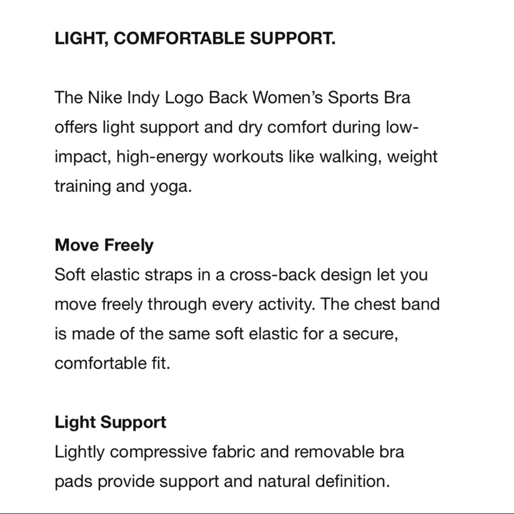Nike Indy Logo Back Light Support Sports Bra NWT - Picture 5 of 5